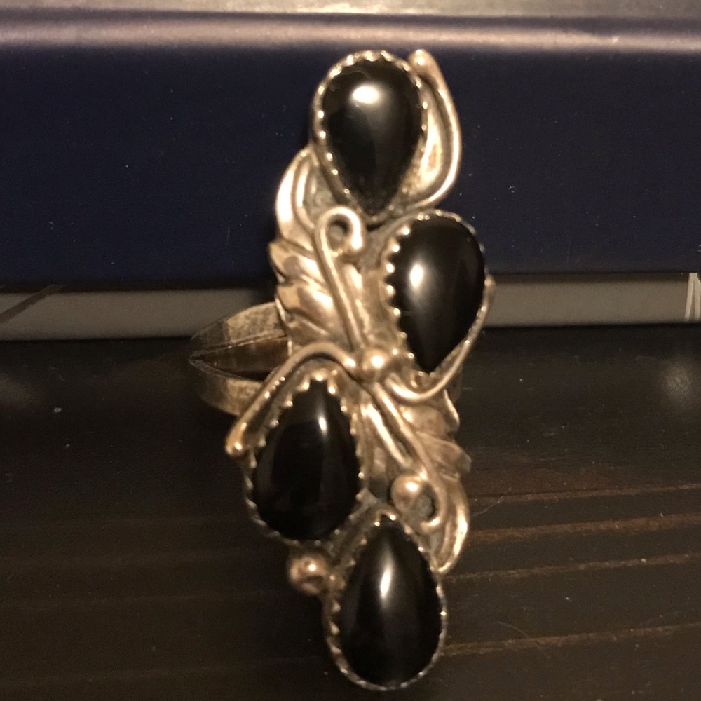 Vintage silver and onyx ring